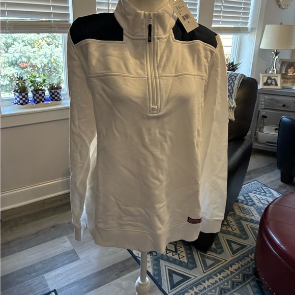 Vineyard Vines White and Navy Quarter-Zip Pullover - Picture 2 of 5